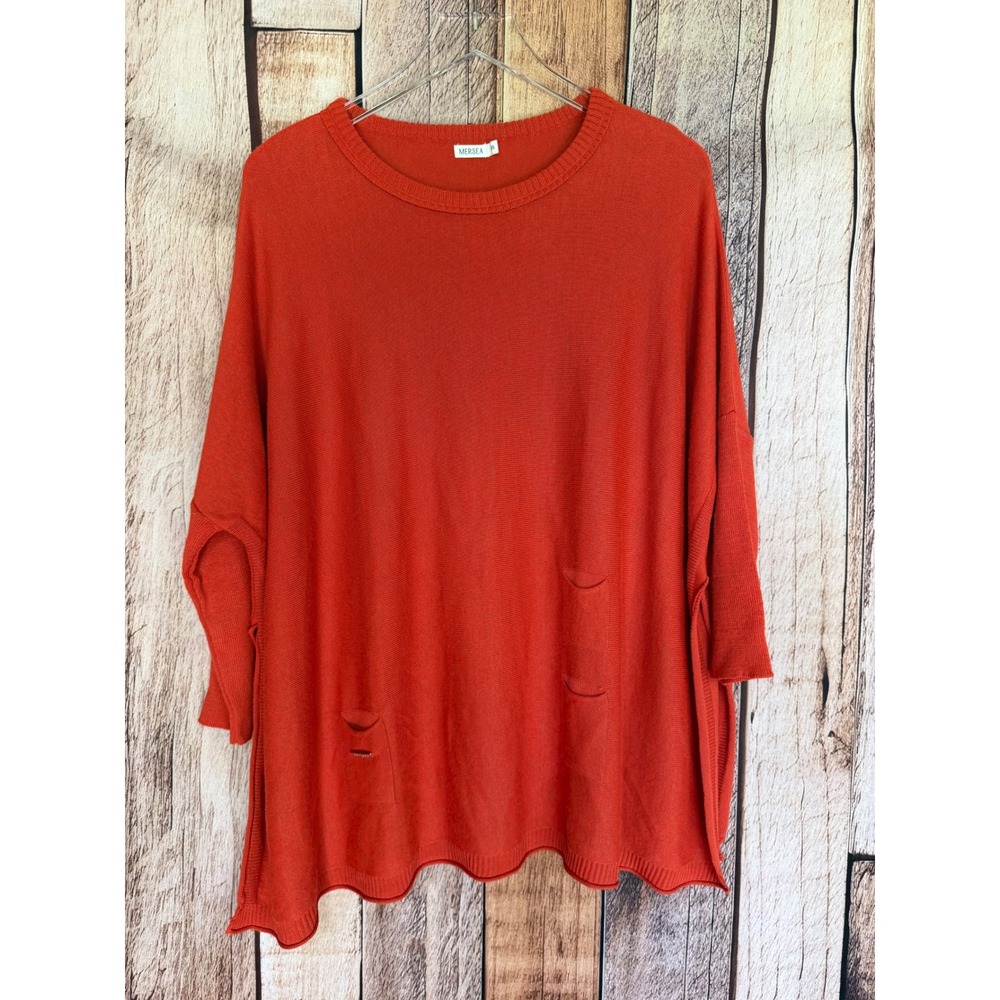 Mersea Oversized Knit Sweater Orange Coastal Relaxed Fit All Season One Size